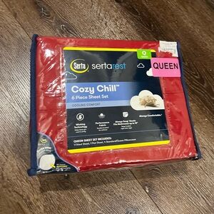 NWT Serta Cozy Chill 6 Pieces queen size Red Sheet Set